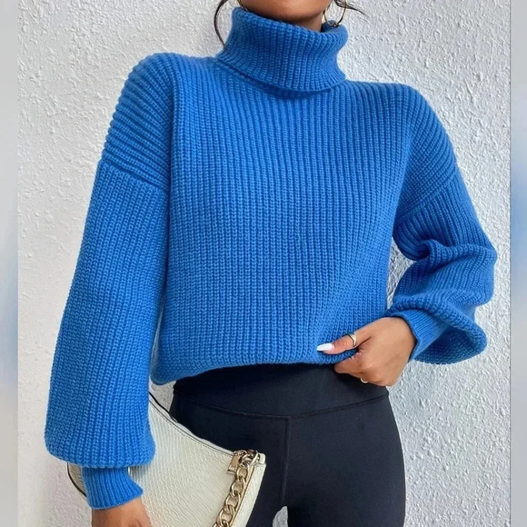 Rib-knit Turtleneck Drop Shoulder Sweater - Picture 1 of 6